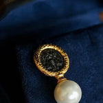Ancient Greek Retro 925 Silver Coin Pearl Stud Earrings - Type H I - floysun