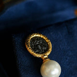 Ancient Greek Retro 925 Silver Coin Pearl Stud Earrings - Type H I - floysun