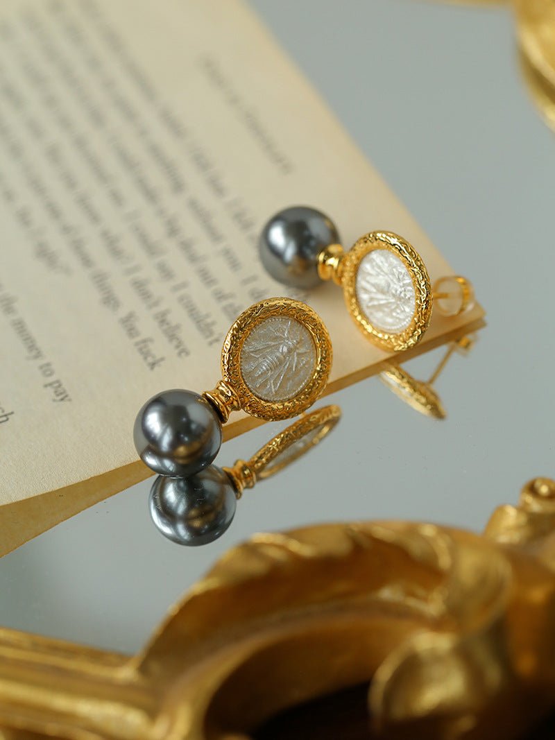 Ancient Greek Retro 925 Silver Coin Pearl Stud Earrings - Type H I - floysun