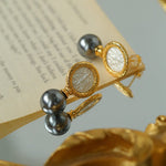 Ancient Greek Retro 925 Silver Coin Pearl Stud Earrings - Type H I - floysun