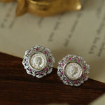 Ancient Greek Retro 925 Silver Coin Stud Earrings - Type A - floysun