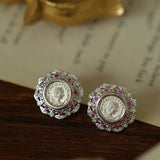 Ancient Greek Retro 925 Silver Coin Stud Earrings - Type A - floysun