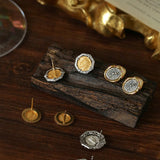 Ancient Greek Retro 925 Silver Coin Stud Earrings - Type B - floysun