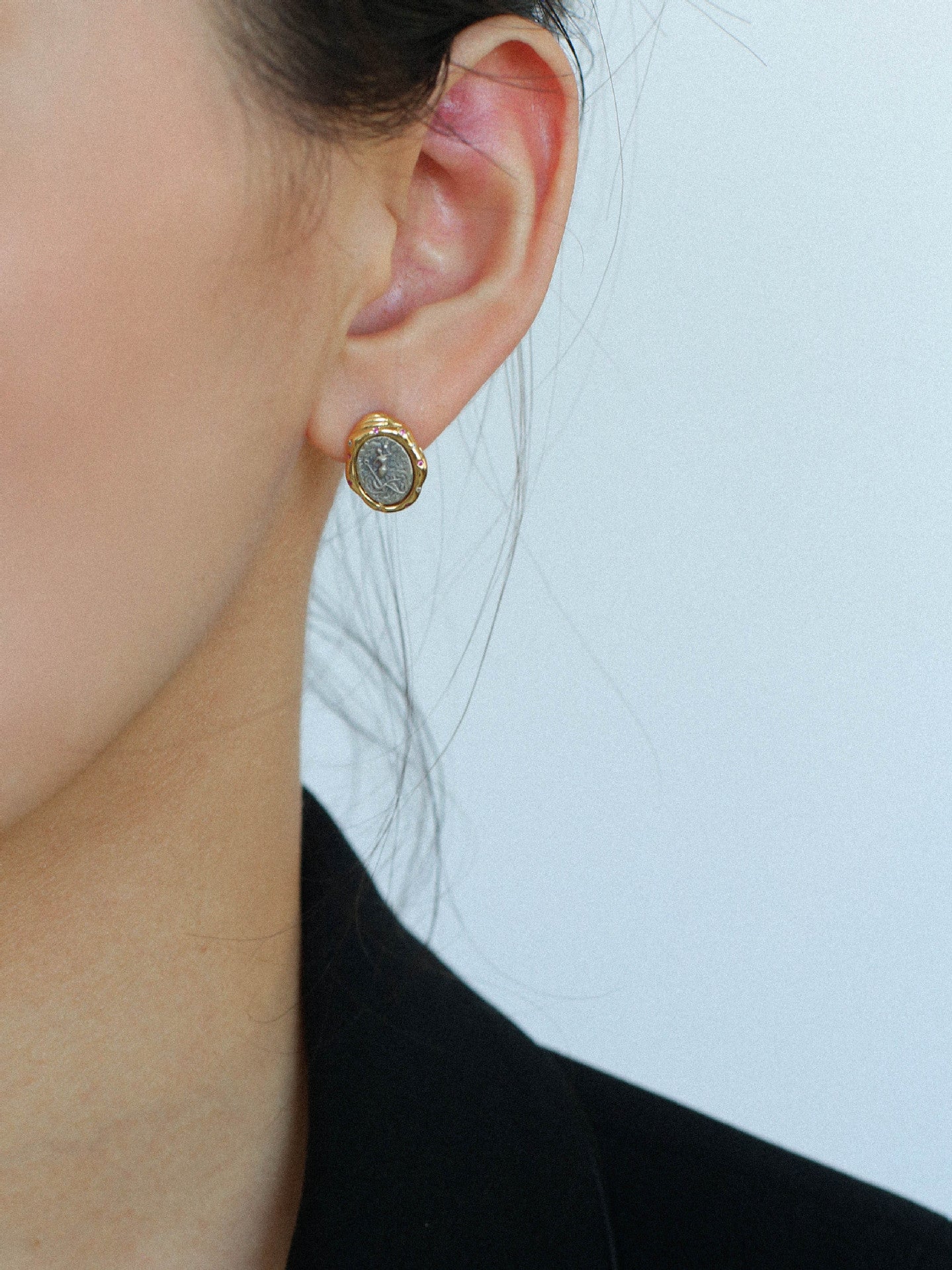 Ancient Greek Retro 925 Silver Coin Stud Earrings - Type B - floysun