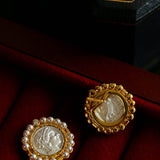 Ancient Greek Retro 925 Silver Coin Stud Earrings - Type C - floysun
