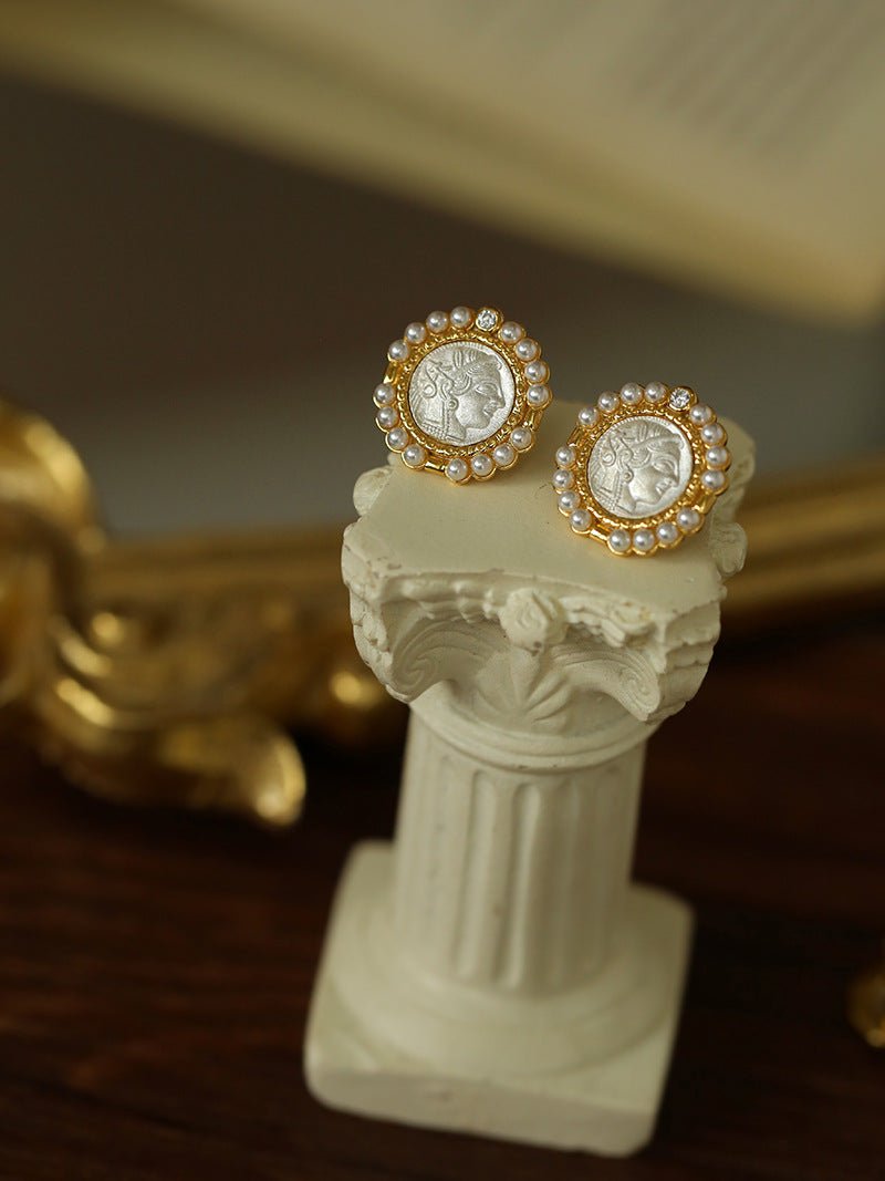 Ancient Greek Retro 925 Silver Coin Stud Earrings - Type C - floysun