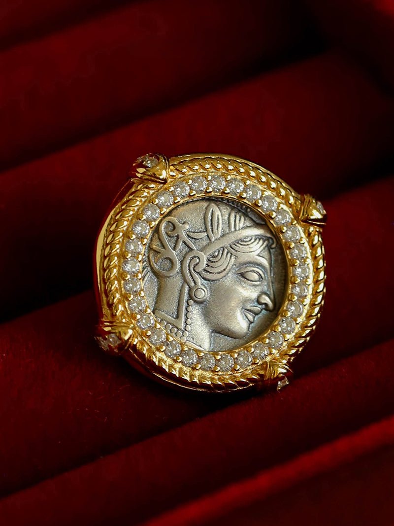 Ancient Greek Retro 925 Silver Coin Stud Earrings - Type D - floysun