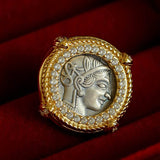 Ancient Greek Retro 925 Silver Coin Stud Earrings - Type D - floysun