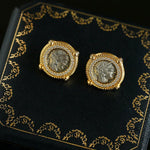 Ancient Greek Retro 925 Silver Coin Stud Earrings - Type D - floysun