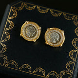 Ancient Greek Retro 925 Silver Coin Stud Earrings - Type D - floysun