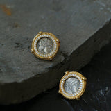 Ancient Greek Retro 925 Silver Coin Stud Earrings - Type D - floysun