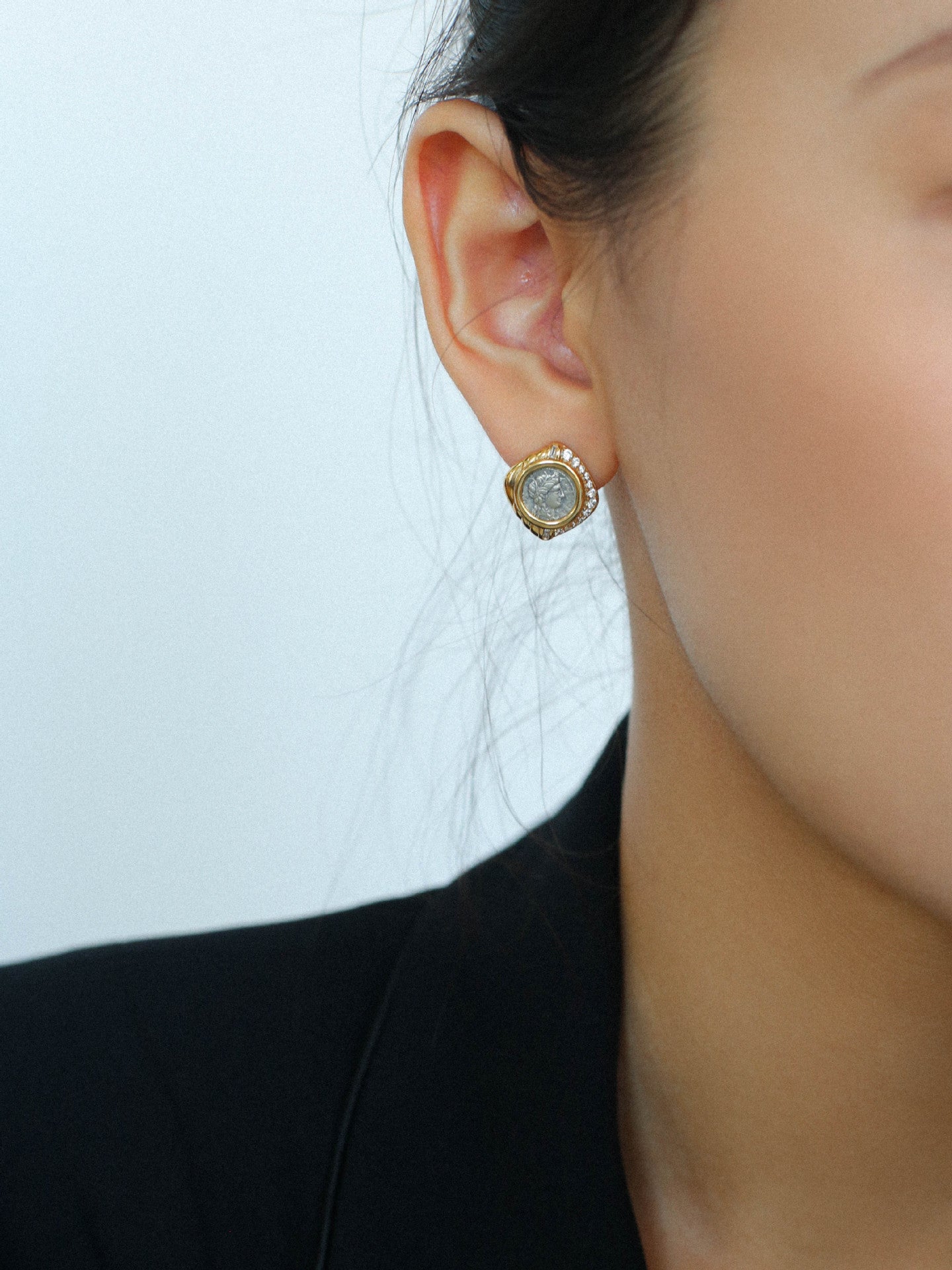 Ancient Greek Retro 925 Silver Coin Stud Earrings - Type D - floysun