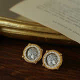Ancient Greek Retro 925 Silver Coin Stud Earrings - Type D - floysun