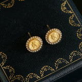 Ancient Greek Retro 925 Silver Coin Stud Earrings - Type E - floysun