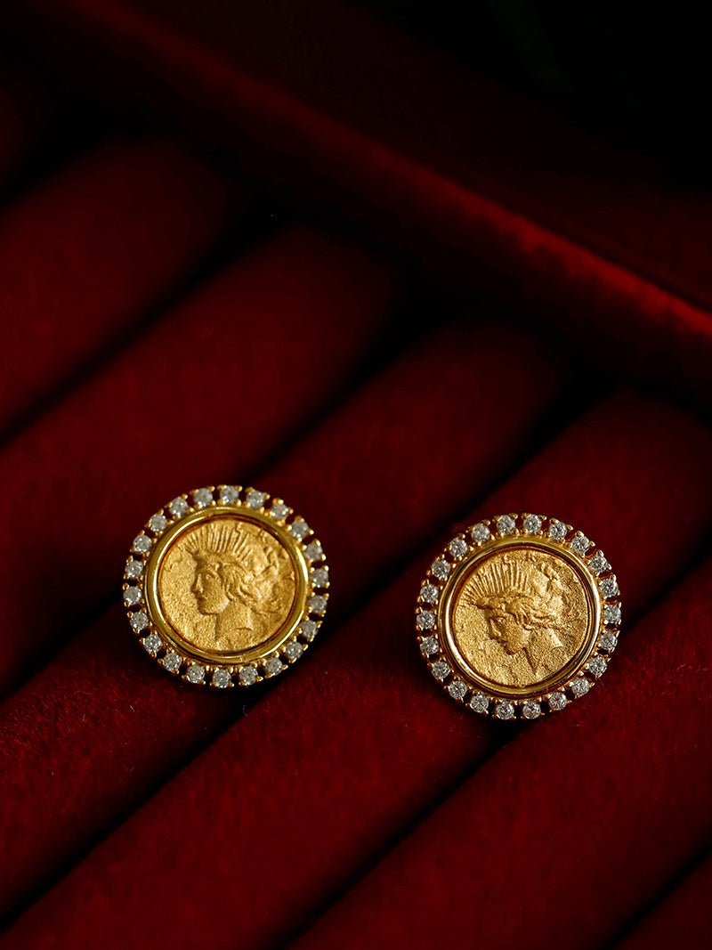 Ancient Greek Retro 925 Silver Coin Stud Earrings - Type E - floysun