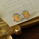 Ancient Greek Retro 925 Silver Coin Stud Earrings - Type F - floysun