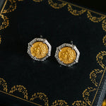 Ancient Greek Retro 925 Silver Coin Stud Earrings - Type F - floysun