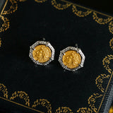 Ancient Greek Retro 925 Silver Coin Stud Earrings - Type F - floysun
