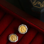 Ancient Greek Retro 925 Silver Coin Stud Earrings - Type F - floysun