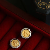Ancient Greek Retro 925 Silver Coin Stud Earrings - Type F - floysun