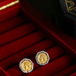 Ancient Greek Retro 925 Silver Coin Stud Earrings - Type F - floysun