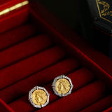 Ancient Greek Retro 925 Silver Coin Stud Earrings - Type F - floysun