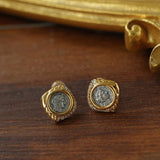 Ancient Greek Retro 925 Silver Coin Stud Earrings - Type G - floysun