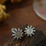Ancient Greek Retro 925 Silver Coin Stud Earrings - Type K - floysun