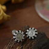 Ancient Greek Retro 925 Silver Coin Stud Earrings - Type K - floysun