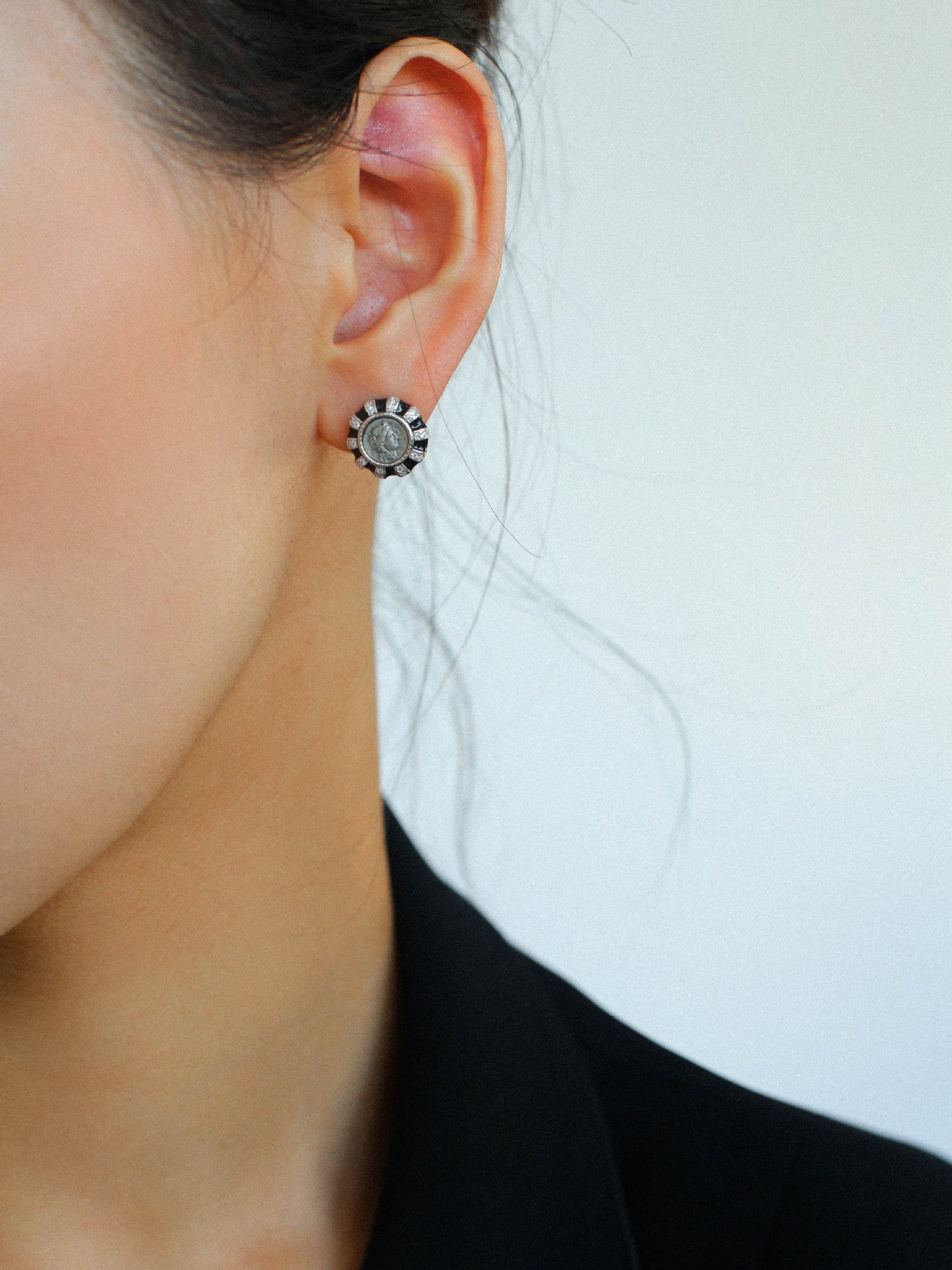 Ancient Greek Retro 925 Silver Coin Stud Earrings - Type K - floysun