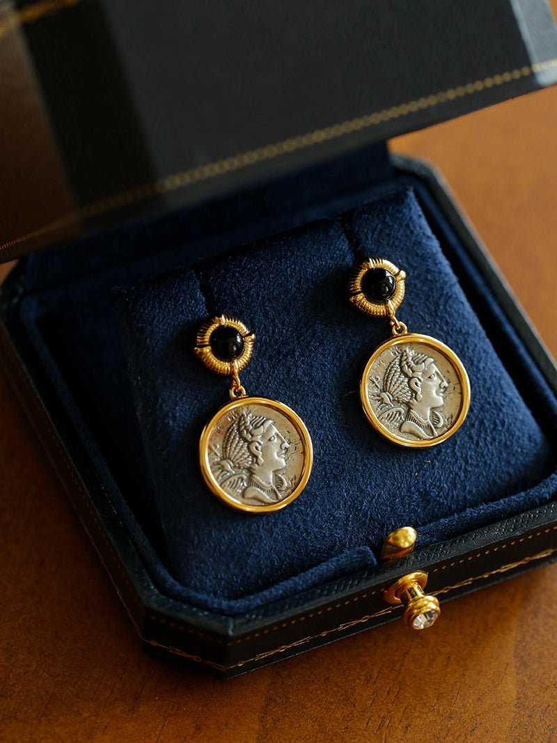 Ancient Greek Retro 925 Silver Coin Stud Earrings - Type N - floysun