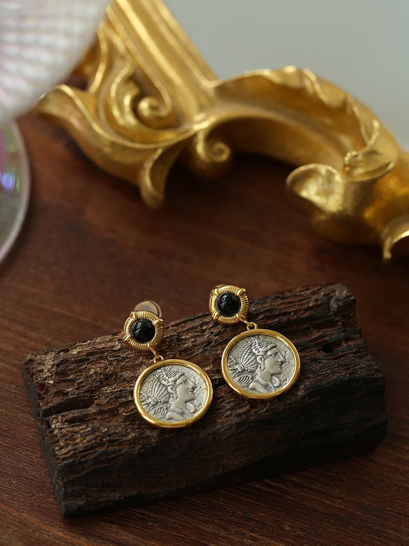 Ancient Greek Retro 925 Silver Coin Stud Earrings - Type N - floysun