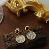 Ancient Greek Retro 925 Silver Coin Stud Earrings - Type N - floysun