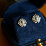 Ancient Greek Retro Blue 925 Silver Coin Stud Earrings - Type L - floysun