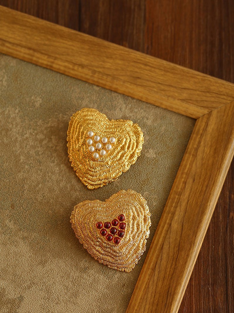 Antique Style Fashion Heart Red Agate Brooch - floysun