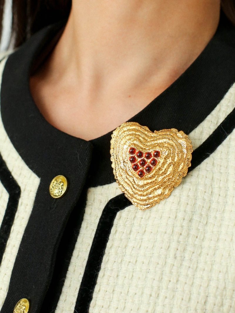 Antique Style Fashion Heart Red Agate Brooch - floysun