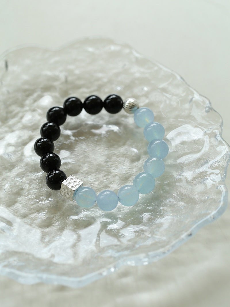 Aquamarine Black Onyx Color Block Silver Bracelet - floysun