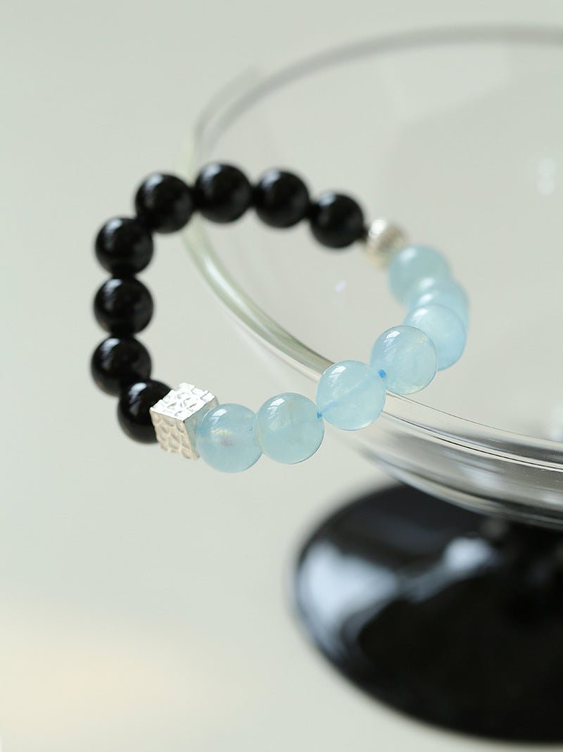 Aquamarine Black Onyx Color Block Silver Bracelet - floysun