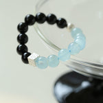 Aquamarine Black Onyx Color Block Silver Bracelet - floysun