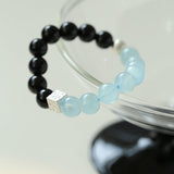 Aquamarine Black Onyx Color Block Silver Bracelet - floysun
