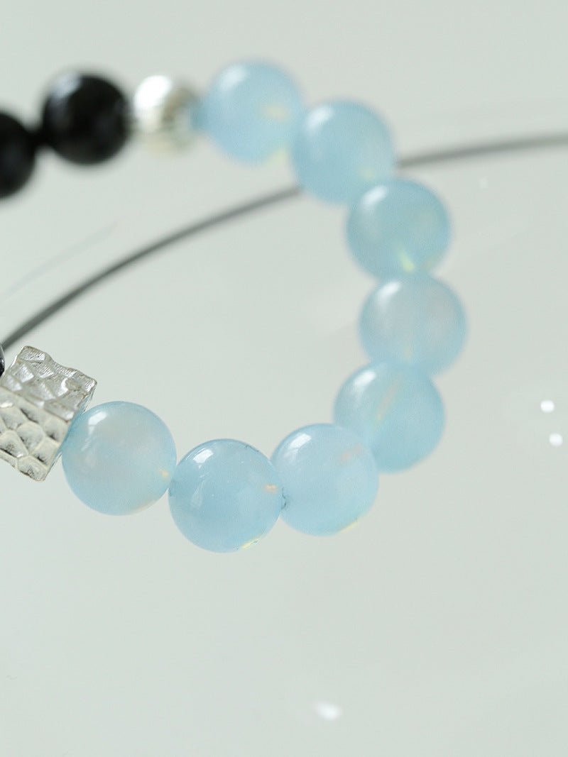 Aquamarine Black Onyx Color Block Silver Bracelet - floysun