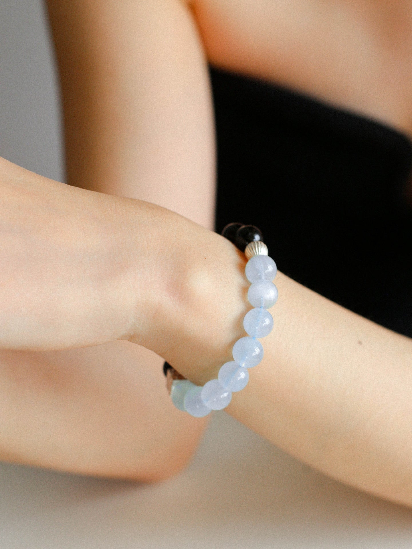 Aquamarine Black Onyx Color Block Silver Bracelet - floysun