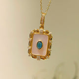 Aquamarine & Mother - of - Pearl Oval Necklace - floysun