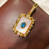 Aquamarine & Mother - of - Pearl Oval Necklace - floysun