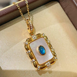 Aquamarine & Mother - of - Pearl Oval Necklace - floysun