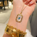 Aquamarine & Mother - of - Pearl Oval Necklace - floysun