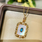 Aquamarine & Mother - of - Pearl Oval Necklace - floysun