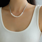 Aquamarine Smile Flat Round Pearl Beaded OT Necklace - floysun
