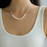 Aquamarine Smile Flat Round Pearl Beaded OT Necklace - floysun