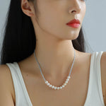 Aquamarine Smile Flat Round Pearl Beaded OT Necklace - floysun